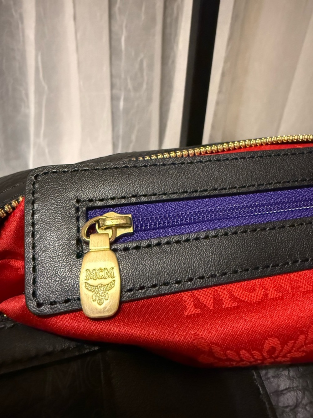 *RARE* MCM Black Leather Speedy 30,  Gold Embroidered Accents and Red/Navy Trim - Picture 10 of 15